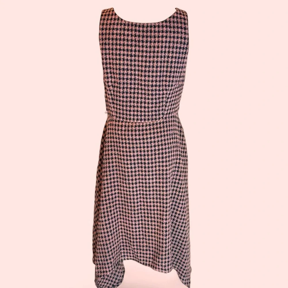 Eva Franco Anthrologie SZ 10NWOT Houndstooth pink black fit and flare midi dress